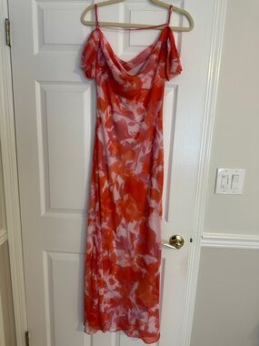 Hello Molly Orange and Pink Floral Cowl Slip Maxi Dress